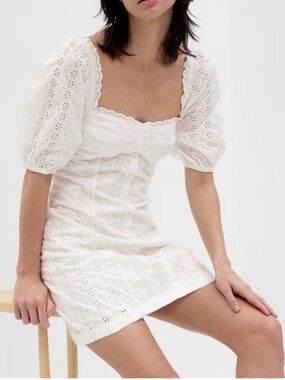 GAP White Eyelet Mini Dress with Button Front